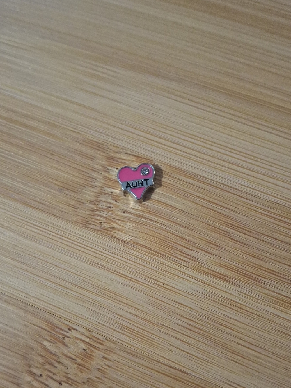 Hot Pink Heart Enamel Charm with 'AUNT' Banner And a Crystal Accent